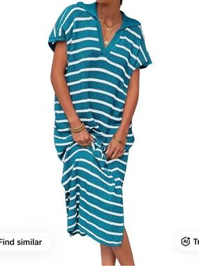 Teal and White Striped Midi Dress
